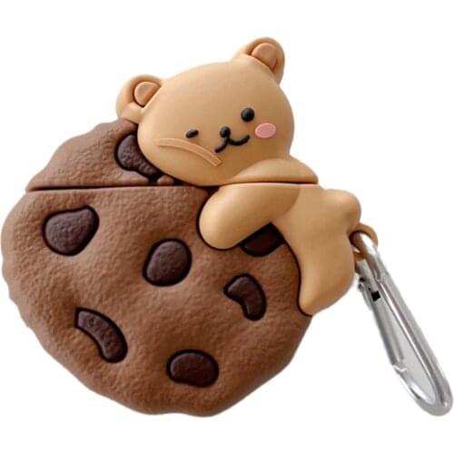 Case for AirPods Pro Cute Cover Silicone Bluetooth Earphone Protective Case for Apple Air Pods 1 2 Cookies Bear 3D with Keychain