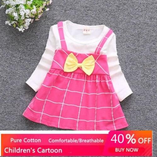 Girls Korean Plaid Casual Long Sleeve Party Princess Cute Children Baby Kids Girl Clothing T Shirt Spring Autumn Pink Blue Tees