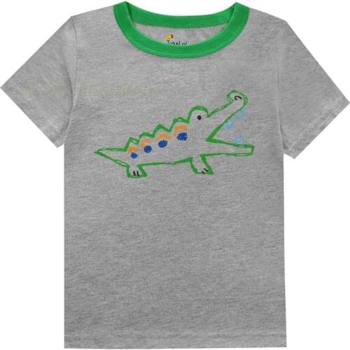 Baby Boys Cartoon Crocodile Printed T-shirts Grey Cotton Soft T Shirt for Children Kids Toddlers Casual Sports Tops Teens Tees