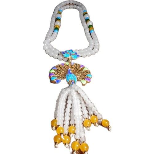 Chinese natural white jade exquisite jade pendant sweater chain