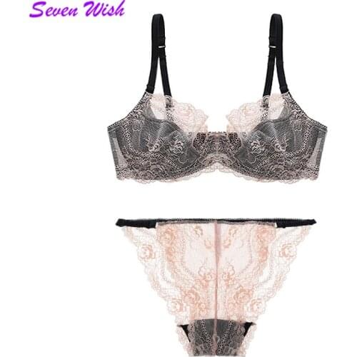 Hot lace bra set sexy female ultra-thin cutout lace push up bra thin breathable underwear plus size bra set