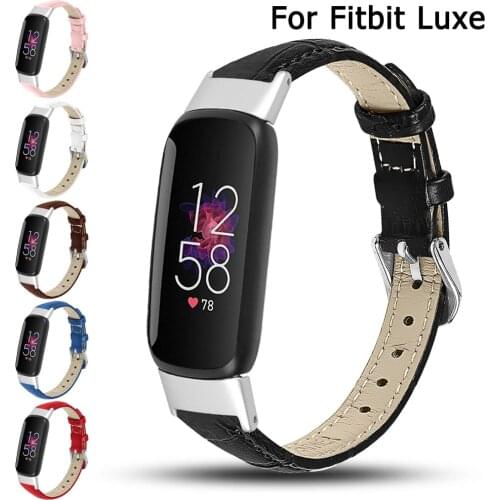 Leather Strap For Fitbit Luxe Wrist Bracelet For Fitbit Luxe Watch Bracelet Alligator Genuine Leather Loop Women Adjustable Belt