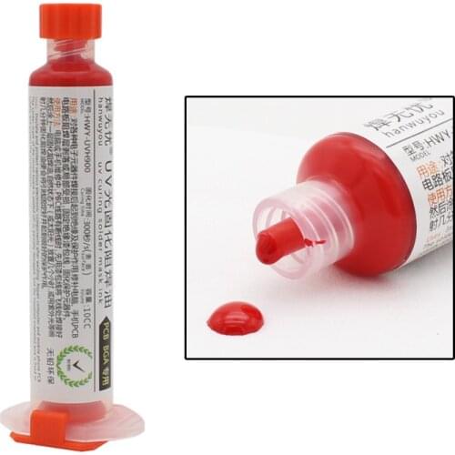10ML Red UV Solder Mask +1 Needle & Push PCB BGA PAINT PREVENT CORROSIVE ARCING Soldering Paste Flux Cream Welding Fluxes Oil