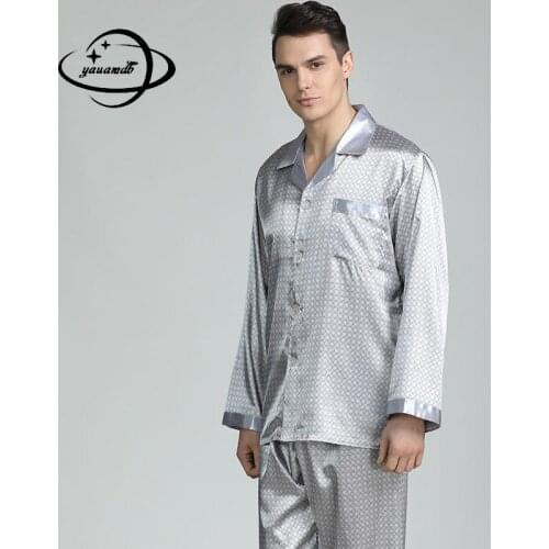 Mens Pajama Sets Spring Summer Male Sleepwear Suits Clothing T-shirt+pants 2pcs Long Sleeve Print Silk Soft Man Clothes H57