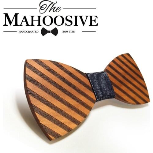 Mahoosive Striped Wood Bow Tie For Men Classic Wooden Bowties Neckwear Butterfly Wood Bow Tie Cravats Accessories Bowknot