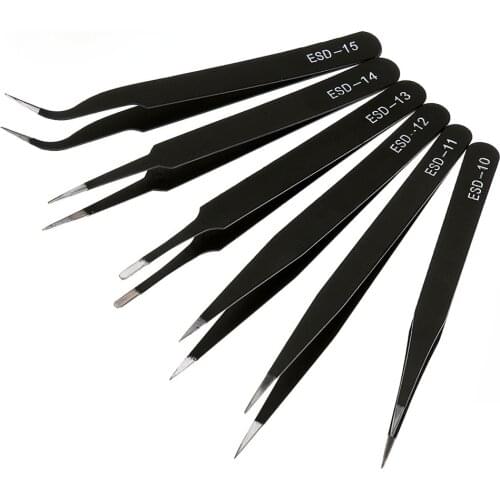 Z&Y ESD Anti-Static Stainless Steel Tweezer Set Maintenance Repair Tool Kit Anti Static Model Making Tool Hand Tool Set 6 pcs