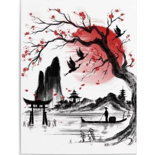 Wall Art Japan Landscape View Canvas Pictures Modular Tree Moon Poster Home Decoration HD Printed Painting No Framed For Bedroom