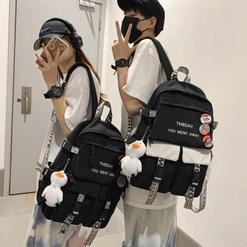 Original Tide Womens Backpack Female Letter Printed School Backpacks for Girls Harajuku Waterproof Nylon School Bags Ruckpack