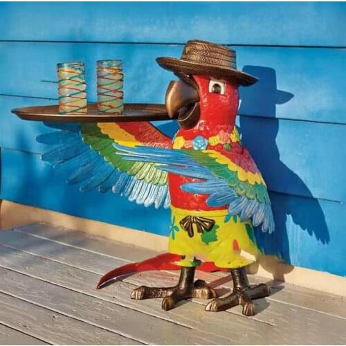 Swimming Pool Fruit/Wine Tray Parrot Butler Shape Table Decoration Resin Statue Parrot Waiter Figurine Decorative Tray Coin Bank