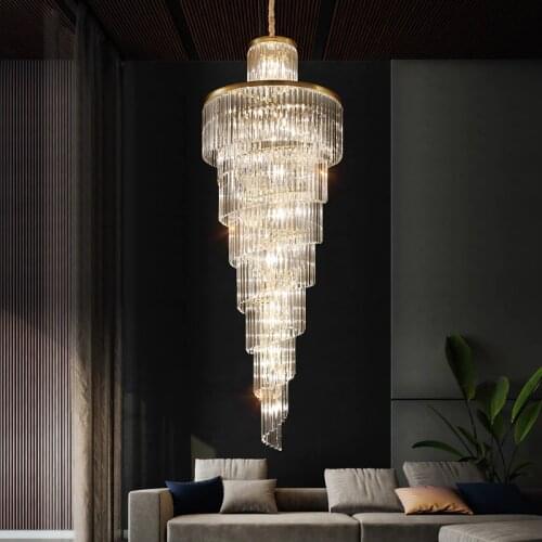 Modern Top Luxury Crystal Chandelier Lighting For Staircase Long Gold Light Fixtures Large Hallway Indoor Stair LED Cristal Lamp