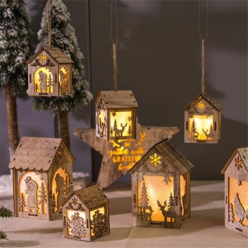 Christmas LED Luminous Wooden Snowman Old Man House Tree Holiday Decoration Light Party Light Ball Pendant Night Light Ornament