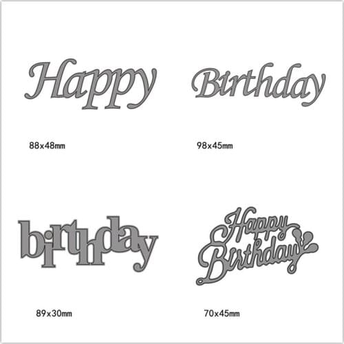 Happy Birthday Metal Cutting Dies English Words Stamps for DIY Scrapbook Album Embossing Paper Craft Stencil Dies New 4pcs