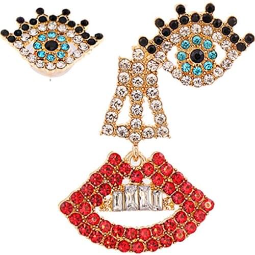 ZHINI Bohemia Personality Golden Asymmetry Earrings for Women Gothic Sexy Eye Lips Portrait Long Earring Statement Jewelry 2021