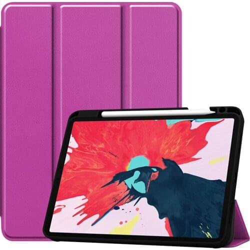 Tri-folding Smart Cover with Auto Sleep Wake UP and Pencil Slot for iPad Pro 11 Inch 2020 Flip Fabric Leather TPU Case+Pen