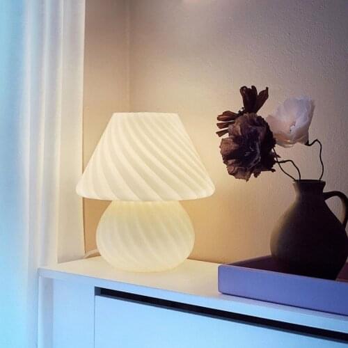 Modern Korean Mushroom LED Table Lamp Nordic USB Small Glass Desk Light for Nightstand Bedroom Office Desks Study Table Loft