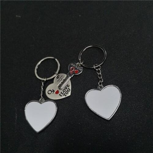 Sublimation blank heart keychains hot transfer printing key ring consumables two sides printed 8pieces/lot