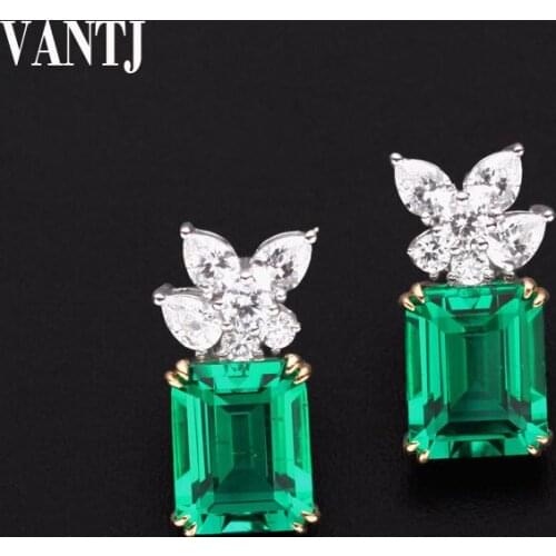 VANTJ Real 10K White Gold Earring Sterling Lab Grown Emerald Created Ruby Moissanite Fine Jewelry for Women Party Wedding Gift