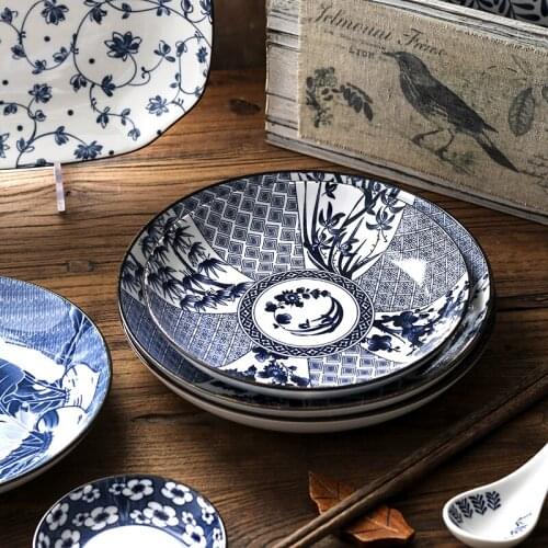 Japanese Retro Ceramic Plate Household 8-inch Dish Deep Dish Creative Fish Plate Bowls And Dishes And Tableware Set