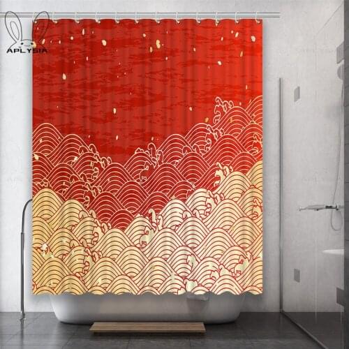 Crane Japanese Texture Kimono Pattern Red and Black Cherry Blossoms Crane Polyester Fabric Shower Curtain for Bathroom