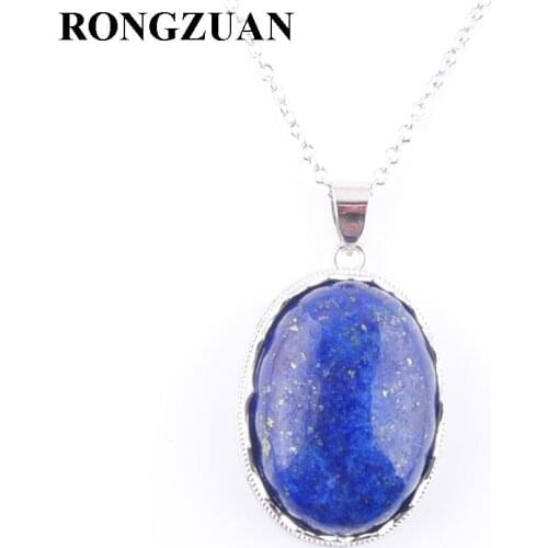 RONGZUAN Natural Stone Pendant Lapis Lazuli Gem Stone Egg Shape Bead Pendant & Necklace Chain Reiki Healing Women Jewelry TN3334