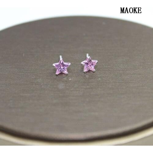 Promotions S925 Sterling SV Stud Earrings with Zircon Pentagram Star Crystal Earrings Fashion Jewelry for Womens Gifts