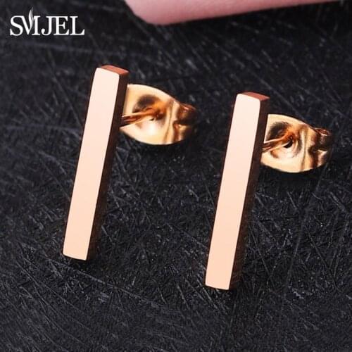 SMJEL New 2018 Simple Bar Earrings for Women Rose Gold Geometric Long Square Stud Earring Jewelry Wholesale Gifts