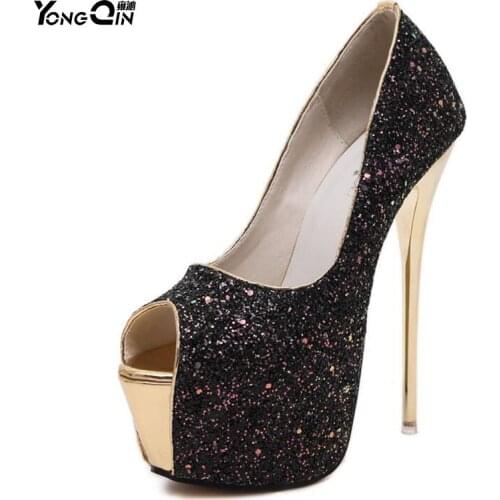 Sexy Discoloration Sequins Women Pumps 16CM High Heels Women Shoes Simple Fine Heels Womens Shoes 3 colors Size 34-40