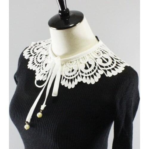 Women Hollow Out Embroidery Floral Lace Fake Collar Shawl Wrap Water Drop Tassel Trim Elegant Half Shirt Necklace Short Dropship