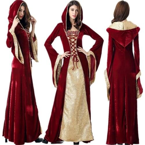 Woman Red Vampire Cosplay Costumes Gothic Long Hood Costumes Halloween Clothing