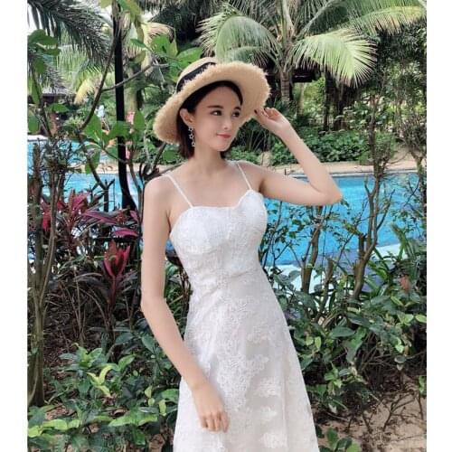 French minority lace suspender dress womens new fashion summer fairy skirt holiday leisure medium length skirt