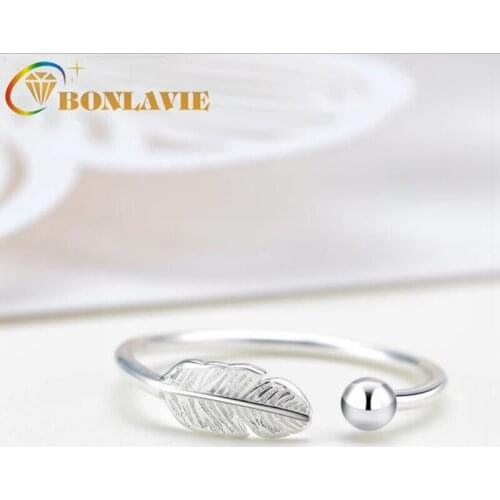 BONLAVIE Ring Female Sweet Lovely Leaf Ring Feather Tail Ring Opening Adjustable Fashion Jewelry for women