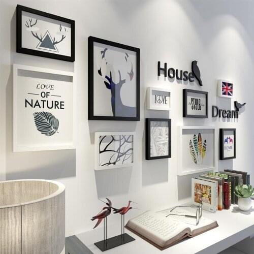10 Pcs/set Nordic Photo Frame Living Room Hallway Hanging Picture Frame Sofa Background Home Decor Alphabet Wall Stickcers Q