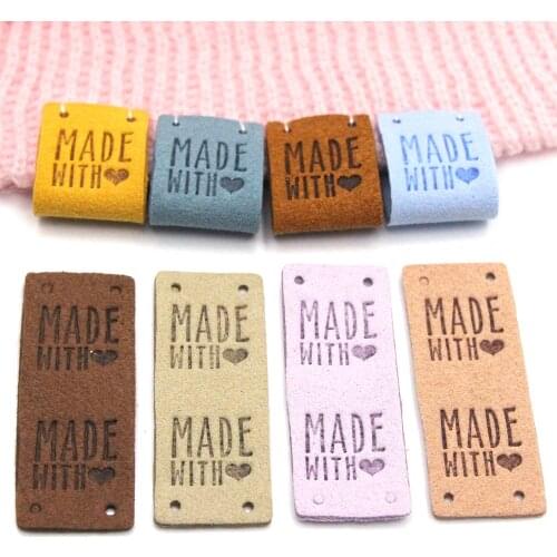 20Pcs Handmade Label Made With Love Labels Leather Tags For Clothes Sew Tags DIY Hand Made Jeans Bags Shoes Garment Accessories