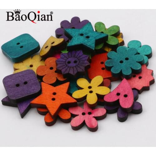 50pcs Mixed Shapes Natural Wooden 2 Hole Buttons Handmade Clothing Sewing Accessories Diy Home Decoration Scrapbook 16-23mm