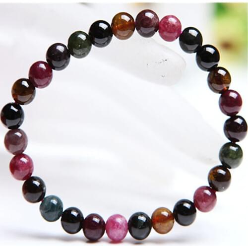 6.5mm Genuine Natural Tourmaline Quartz Crystal Stretch Bracelets For Women Femme Charm Round Bead Bracelet