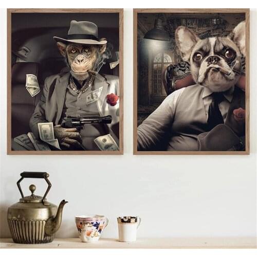 Abstract Ape Monkey Animal money gun Canvas Painting Poster Print Artwork Nordic Wall Art Picture for Living Room home Decor