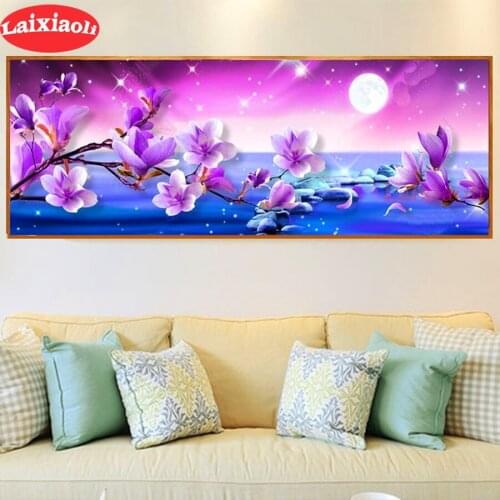Big size 5D Diamond Painting beautiful Magnolia moon Landscape Full Square Round Drill Mosaic Cross Stitch Home Decor Drop Ship