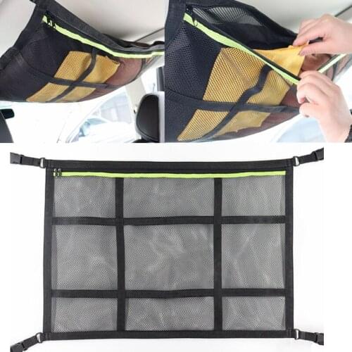 Auto Ceiling Storage Net Pocket Car Roof Bag Car Storage Pouch Sundries Storage Organizer For Van SUV Car Trunk Storage