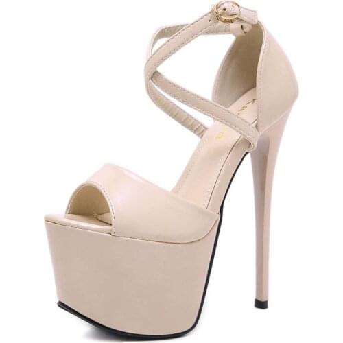 Europe and the United States new fashion patent leather sexy fish mouth water sandals nightclub super high water platform high