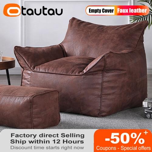 Single-seat Sofa Cover with Footrest Stool Case Beanbag Corner Seat Pouf Bean Bag Chair Puff Futon Suede Fabric Not Real Leather