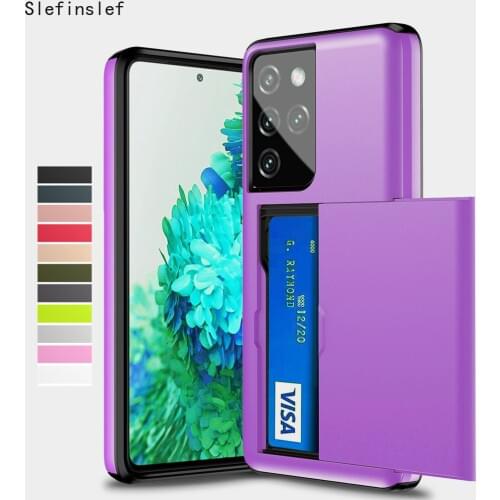 Slide Card Slots Holder Case For Samsung Galaxy S21 S30 S20 FE Note 20 Ultra 10 9 8 S10 5G S9 S8 Plus S10E S21+ Case Cover Funda