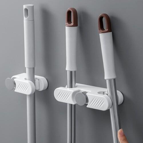 Double Sides Mop Hanging Holder Broom Gripper Heavy Duty Cleaning Brush Hanger with Towel Rack Bathroom Kitchen Storage