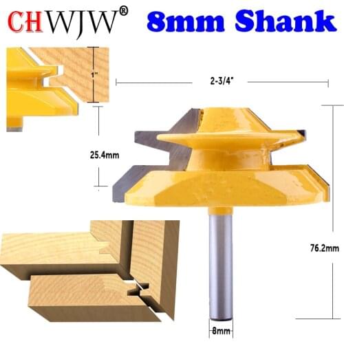 CHWJW 1PC 8mm Shank Industrial Quality Medium Lock Miter Router Bit with 45-Degree 25.4MM Stock woodworking milling cutter