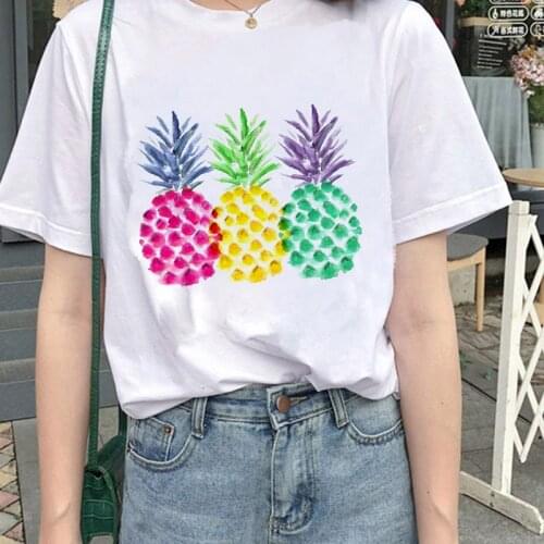 2021 New Summer Pineapple Fruit Print Cartoon Tshirt Ulzzang Harajuku t shirt 90S girls T shirt Short Sleeve t-shirt femme