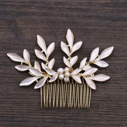 Freshwater Pearl Comb Gold Leaf Headdress Wedding Dress Accessories Bridal Accessories Wedding Headwear