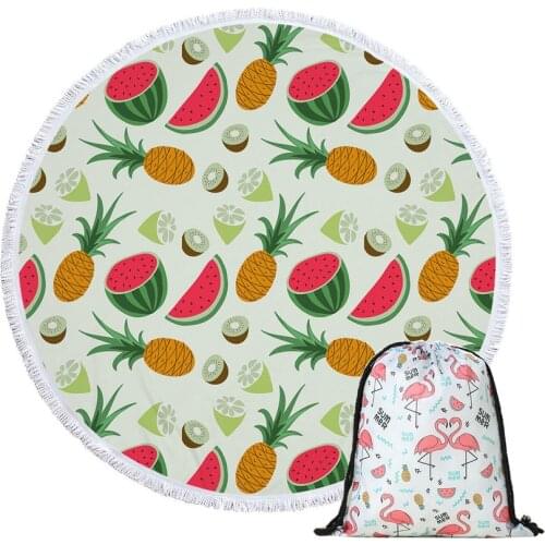 Round Beach Towel Pineapple Watermelon Microfiber Bath Shower Towels With Drawstring Storage Bag Yoga Mat Carpet toalla playa