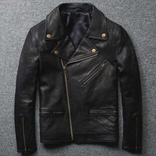 Genuine Leather Jacket Men Real Sheepskin Motorcycle Biker Leather Jacket Casual Slim Male Black Autumn Winter Brand Outerwear