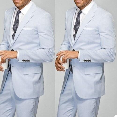 Summer Men Tuxedos Custom Made Notched Lapel Double Breasted Pocket Suits Formal Smart Casual Party Prom 2 Pieces Set