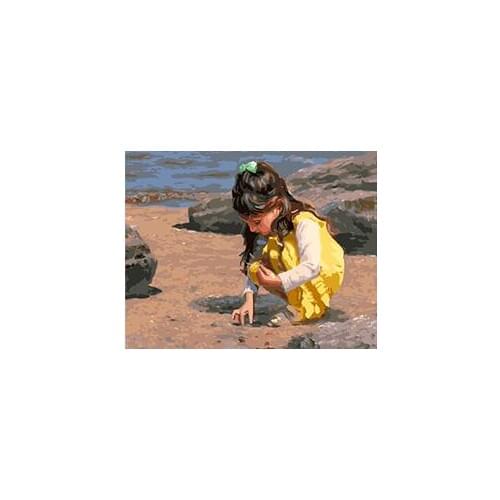 MaHuaf-X1270 girl on the beach painting by Numbers on canvas Hand-painted canvas oil paintings for Children Room home Decor