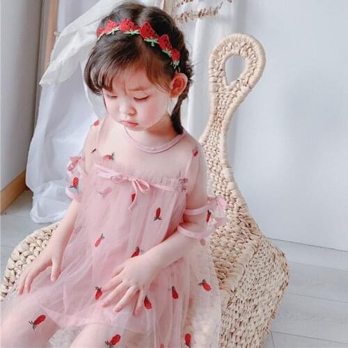 Summer Girls Dress 2020 New Cute Embroidery Pineapple Girls Mesh Dress Princess Birthday Gift Dress DT025